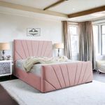 Living Comfort Bedz | Upholstered Sunrise lined panel Bed | Plush Velvet headboard |Solid wooden slats-based bed (Pink, Double No gas Lift)