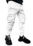 MECH-ENG Men's Cargo Pants Jogger Workout Hip Hop Pants Reflective Punk Techwear Streetwear Sweatpants(White Medium)