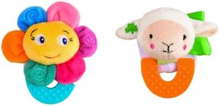 Wristy Buddy Pack of 2, Flower and Lamb Combo Teether for Babies, 0-2.5 yrs, Easy to Hold, Soft, Natural Organic Freezer Safe Teethers, Relief Sore Gums, Silicone BPA Free Baby Teething Toys.