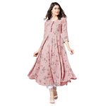 Tissu Women Dusty Pink & Red Floral Printed A-Line Kurta