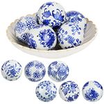 Vesici 6 Pieces Blue and White Porcelain Balls Decorative Chinoiserie Balls for Centerpiece Bowls Tray Bowl Basket China Ceramic Balls Gifts for Vases Dining Table Wedding Party Decoration(Vintage)