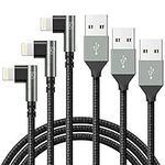 iPhone Charger Cable 6ft, 3 Pack Lightning Cable, 90 Degree Nylon Braided Gaming Charging Cord, USB to Lightning Cable Compatible with 13 12 11 Pro XS MAX XR X 8 7 6S Plus SE iPad iPod, Grey