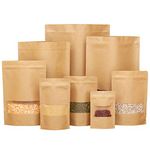 50pcs Kraft Paper Bag With Window Resealable Food Storage Ziplock Bag Stand Up Large Pouches 3.5×5.5in