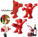 Set of 3 Wine Bottle Stopper Set, Beer Bottle Opener, Wine Bottle Corkscrew Bottle Stoppers, Funny Happy Red Man Bottle Opener, Beer Bottle Opener