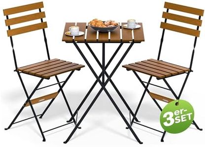 CASARIA® Set Muebles de Balcón 3 Pzs Mesa 2 Sillas Jardín Plegables Completo Metal Madera Acacia Certif FSC®