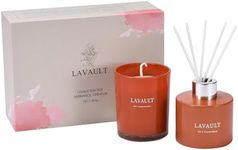 Scented Candle and Reed Diffuer Set - Aromatic Set for Natural Fragrance for Home, Room, Office, Living Room, Bathroom, Bedroom and Spa - Gifts for Women - Candy Cinnamon & French Block