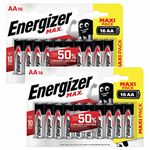 32 x Energizer Max AA Alkaline Batteries | 1.5V Mercury-Free & Leak Resistant | Longer Lasting Power & Better Performance | 10 Year Shelf Life, Pack of 32