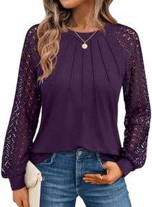 AUTOMET Womens Long Sleeve Shirts Lace Tops Business Casual Blouses 2026 Fall Winter Fashion New Years Eve Nye Outfits Trendy Clothes Knit T Ladies Dressy Work Professional Clothing Darkpurple 3XL
