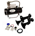 Viking Horns | New!!! Train Air Horn Kit | Trumpets + Compressor + Tank | Loud Low Pitch Sound | 3 Black Trumpets | 150 PSI Compressor | 1.5 Gallon Air Tank | V3305/307
