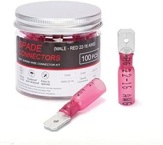 HKS 100PCS Male Spade Connector Red 22-16 AWG - Heat Shrink Electrical Quick Disconnect Wire Connectors Kit - Tinned Red Copper - Automotive Marine Crimp Connectors - Waterproof and Insulated