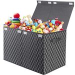 Kids Toy Box Chest Organizer Bins for Boys Girls, Large Fabric Collapsible Storage Basket Container with Flip-Top Lid & Handles for Clothes,Blanket,Nursery,Playroom,Bedroom, 24.5”x13”x16” (Gray)