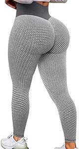 TIK Tok Leggings for Women Booty Lift High Waist Anti Cellulite Texture Butt Ruched Workout Gym Yoga Pants, Gray, Medium