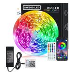 QZYL 5 Meters Bluetooth RGB LED Strip Lights, Music Sync 300 LEDs, Waterproof Smart LED Strip Lights with 44 Key Remote Control for Room, TV Backlight, Ceiling, Gaming, Home Decoration (5 Meter)