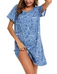 ENJOYNIGHT Women's Sleepwear Cotton Short Sleeve Nightgown Soft Print Nightshirt (X-Large,Bule-Star)