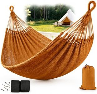 Mayan Style Handwoven Hammock with Carry Bag, 2 Person Cotton Nylon Rope Hammock, 500 lb Capacity for Camping, Backyard, Patio, Porch, Indoor Outdoor Use