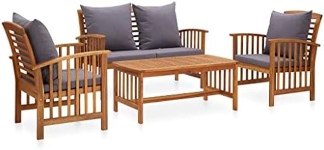 vidaXL Solid Acacia Wood Garden Lounge Set with Cushions 4 Piece Wooden Outdoor Patio Bench Chair Table Seating Seat Sitting Furniture Setting