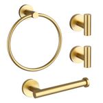 Lairuier Bathroom Hardware Set, 4-Piece Towel Bar Set Include Toilet Paper Holder,Towel Ring and 2 Towel Hooks Stainless Steel Wall Mounted Bathroom Hardware Accessories Set (Brushed Gold)