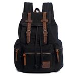 High Capacity Canvas Vintage Backpack - for Hiking Travel 12-15.6" Laptop Backapcks for Men Casual Daypacks Rucksack(L-Black)