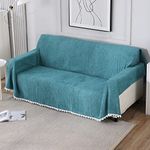 Hokipo Chenille Sofa Cover Thick And Soft Pet Friendly Throw 4 Seater, 180 (D) X 300 (L) Cm (Ar-4645-N4) - Blue