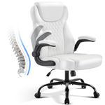 Amseatec, Office Chair, Executive Leather Chair Home Office Desk Chairs, Ergonomic Computer Desk Chair with Adjustable Flip-Up Arms, Lumbar Support Swivel Task Chair with Rocking Function (White)