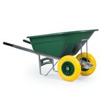 KCT 160L XL Twin Wheel Wheelbarrow Green - Heavy Duty Garden/Stable Yard/Builders Barrow with Puncture Proof Tyres