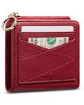 Vulkitty Leather Wallet for Woman RFID Blocking Bifold Small Compact Wallets Zipper Pocket Purse Large Capacity Card Hold Case with ID Window (Dark-Red)