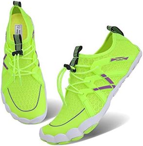 Men Women Water Sports Shoes Slip-on Quick Dry Aqua Swim Shoes for Pool Beach Surf Walking Water Park, 2-b-fluorescent Green, 7.5 Women/6 Men