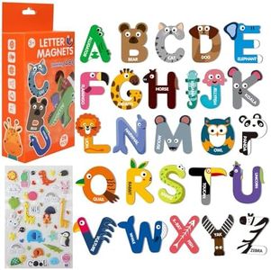 Large Size Magnetic Letters, Cute Animal Alphabet ABC Magnets for Fridge Colorful Uppercase Animals Toys Set Educational Spelling Learning Games for Kids, Toddlers 3 4 5 Years Old