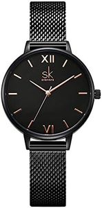 SHENGKE Reloj de Pulsera para Mujer, Correa de Malla, Elegante, para Mujer, Estilo Simplicidad (K0039-black-mesh Band)