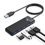 USB 3.0 Hub, ORICO 4-Port USB Hub, Ultra Slim USB Splitter for Laptop for MacBook, Mac Pro, iMac, Surface Pro,XPS, PS5, PC, Flash Drive, Mobile HDD(Black/1M)