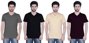 Zebu Men's 'V' Neck Half Sleeve Solid T-Shirts Rich Cotton Softflow Dyeing with Biowash Multicolour (Pack of 4)