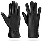 FRIUSATE Womens Leather Gloves Black Cashmere Lining Thick Ladies Leather Gloves Full Touchscreen Hand Mittens For Driving Bicycling Walking Shopping