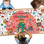 Christmas Giant Coloring Poster, 30 x 72 Inch DIY Coloring Table Cloth for Kids, Christmas Tree Themed Poster Table Cover for Classroom Wall, Large Coloring Tablecloth for School Parties