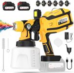 Paint Sprayer, Cordless Paint Gun 700W High-Power Motor for Stable & Clog-Free Performance, 1400ml Container, 2×4000mAh Batteries, 3 Modes, 6 Brass Nozzles, Electric Paint Sprayer for House Painting