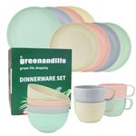 greenandlife 16 Pcs Plastic Dinnerware Set, Unbreakable Camping Plates and Bowls Set, Resuable Tableware for 4, Dinner Plate, Cereal Bowl, Cup, Dishwasher&Microwave Safe, Perfect for Kids, Adult