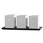 Towle Living 3-Piece Ceramic Caddy on Wood Tray