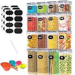 Peyiuun 16Pcs Airtight Food Storage Containers & Kitchen Storage Containers with Lids 2/1.4/0.8L Plastic Cereal Storage Containers with Labels Marker Spoon Set, BPA-Free, for Dry Food, Flour, Sugar