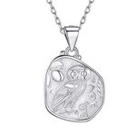 ChicSilver 925 Sterling Silver Athena and Owl Coin Necklace Ancient Greek Jewelry Vintage Style Medal Pendant with Chain