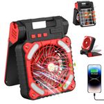 Apatner Portable Solar Fan, Solar Powered Camping Fan 12000mAh Rechargeable Desk Cooling Fan with LED Lantern 4 Speed, 3 Timers and PowerBank Tent Fan for Picnic, Barbecue, Fishing, Travel, 9