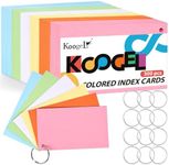 Koogel 300PCS Colored Index Cards, Blank Flash Cards with Rings 3 x 5 Inch Study Cards Prehole Punched Notecards for School Office