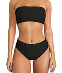 YOJEE Women's Strapless Bikini High Cut Bandeau Bikini Swimsuits Set Black XL