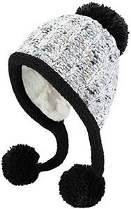 HUAMULAN Women Winter Beanie Hats Knit Ear Flaps Sherpa Peruvian Hat Cover Ears Warm Fleece Lined Ski Snow Cap with 3 Pompom