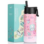 Mollcity Insulated Water Bottle for Kids for School with Straw Lid, Stainless Steel Flask for Boys Girls, Leak Proof, Lightweight, BPA-Free, Eco Friendly, 16oz(Pink)