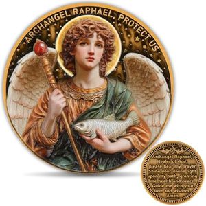 Archangel Raphael Healing Coin – Inspirational Christian Challenge Coin with Healing Prayer, Divine Light, and Peace Symbol, Zinc Alloy Collectible with Acrylic Case
