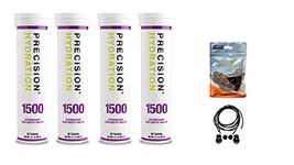 Precision Hydration Electrolyte Tablets - 4 Tubes of 10 x Tabs (1500 Strength). Bundled with a Pack of VPoint Leisure Elastic No-tie Reflective Shoe Laces