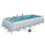 Bestway Above Ground Portable Power Steel 24ft Length, 12ft Width,. 4.3ft Height Rectangular Swimming Pool Set (56474)