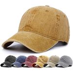 HH HOFNEN Men Women Washed Distressed Twill Baseball Cap Vintage Adjustable Dad Hat Yellow