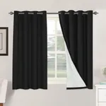 H.VERSAILTEX 100% Blackout Curtains for Bedroom Thermal Insulated Linen Textured Curtains Heat and Full Light Blocking Drapes Living Room Curtains 2 Panel Sets, Black, 52x54 Inch