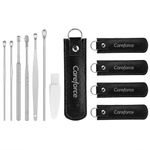 Careforce Ear Cleaner Wax Removal Tool with Storage Pack Reusable Earwax Cleaning Kit with Pick Scoop Curette Cleansing Spring and Brush 6 Pcs Set Safe, Easy & Hygienic - Silver - Pack of 5