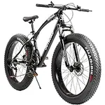 Outroad Fat Tire Mountain Bike 26 Inch Wheels Adult Bicycle, 21 Speeds Sand Trek Bike, Double Disc Brake Suspension Fork Big Tire Anti-Slip Bikes (Black, 4 inch Width Tire)